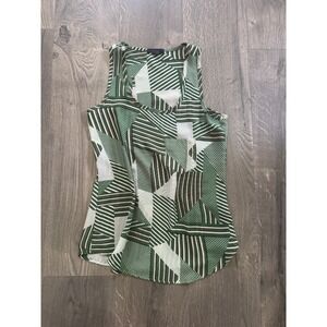 Mine TA1027A Tank Top Size S Green Striped Geometric Sleeveless Blouse Excellent